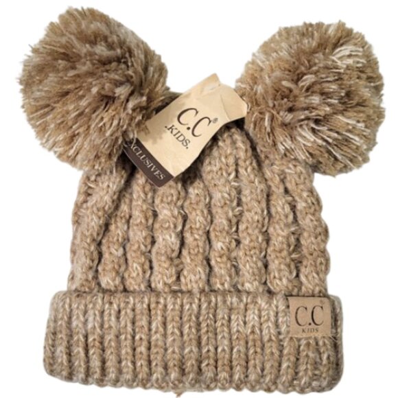 C.C. KIDS Taupe Double Pom-Pom Knit Beanie Hat - New With Tags Toddler's Unisex - Picture 3 of 4
